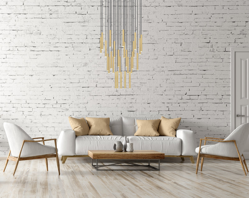 Forest 27 Light 36" Pendant, 12" Tall in Modern Gold in a room setting