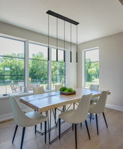 Forest 5 Light 42" Linear Pendant, 12" Tall in Matte Black in a room setting