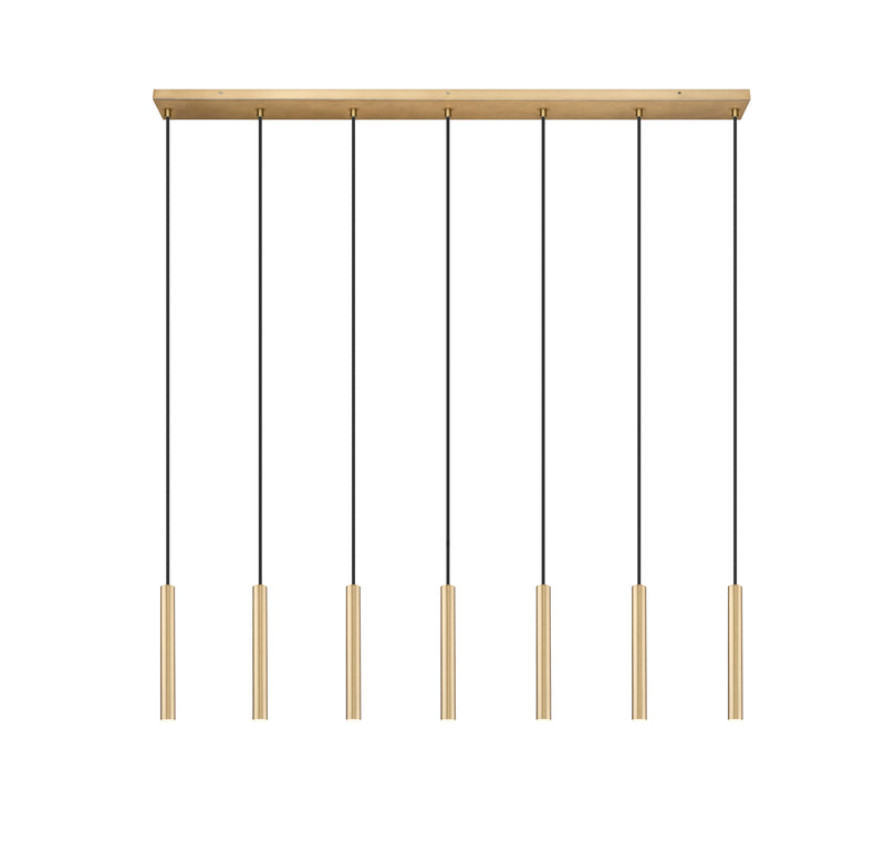Forest 7 Light 54" Linear Pendant, 12" Tall in Modern Gold