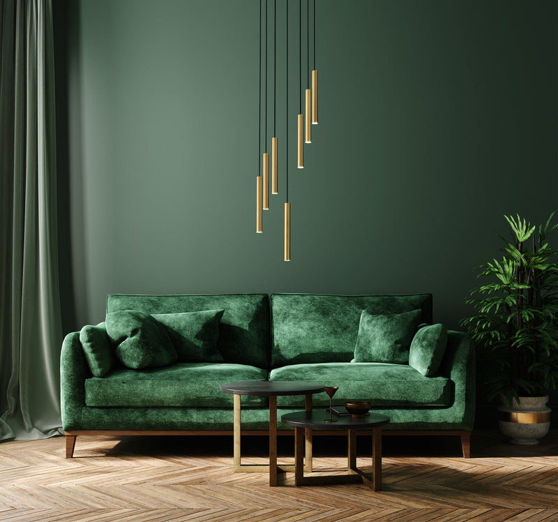 Forest 7 Light 18" Pendant, 12" Tall in Modern Gold in a room setting