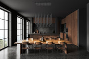 Forest 17 Light 42" Linear Pendant, 23.75" Tall in Matte Black in a room setting