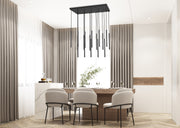 Forest 17 Light 42" Linear Pendant, 23.75" Tall in Matte Black in a room setting