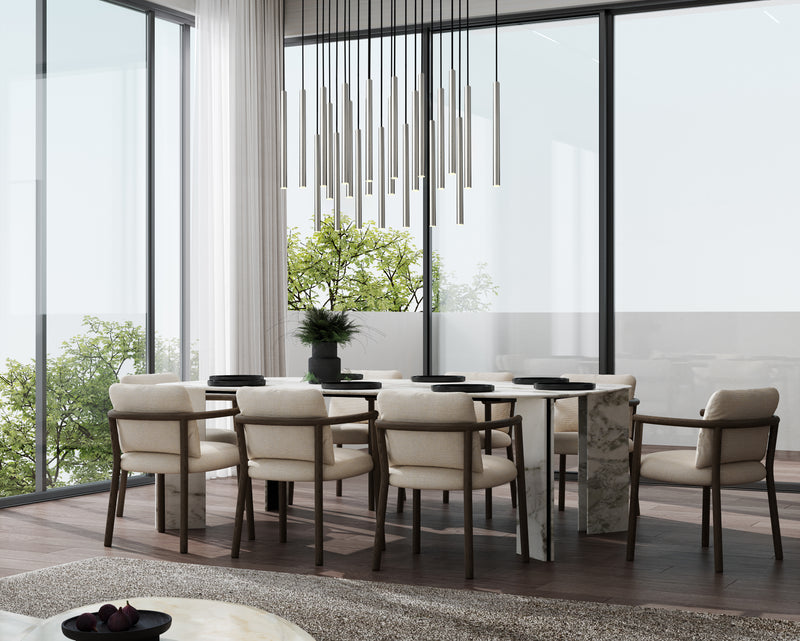 Forest 23 Light 54" Linear Pendant, 23.75" Tall in Brushed Nickel in a room setting