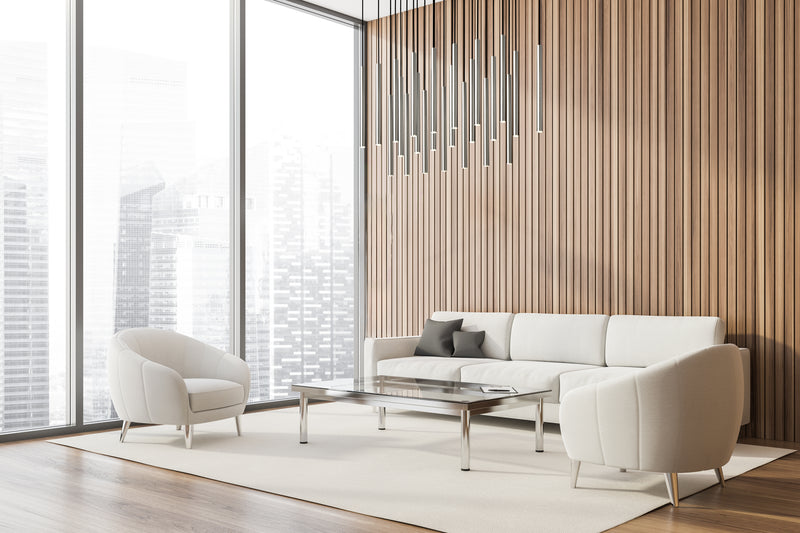 Forest 23 Light 54" Linear Pendant, 23.75" Tall in Brushed Nickel in a room setting