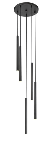 Forest 5 Light 12" Pendant, 23.75" Tall in Matte Black