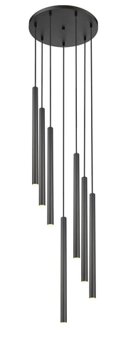 Forest 7 Light 18" Pendant, 23.75" Tall in Matte Black