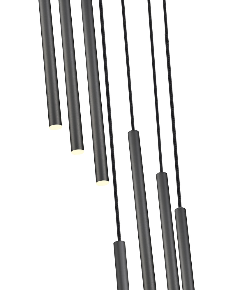 Forest 7 Light 18" Pendant, 23.75" Tall in Matte Black