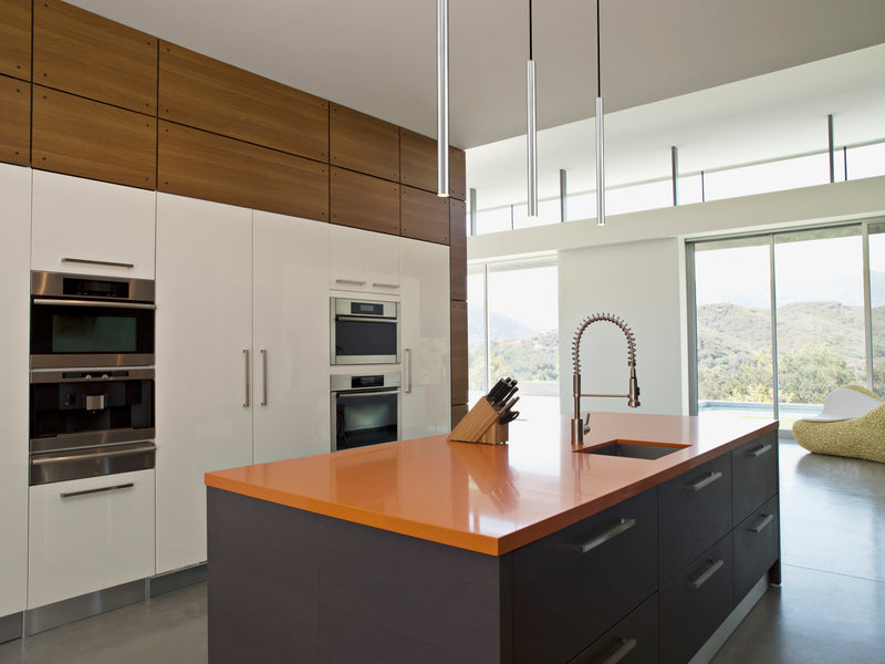 Forest 1 Light 4.75" Pendant, Brushed Nickel, Matte Black or Modern Gold Shades, 919 Series, 23.75" Tall in Brushed Nickel in a room setting