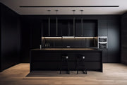 Forest 1 Light 4.75" Pendant, Brushed Nickel, Matte Black or Modern Gold Shades, 919 Series, 23.75" Tall in Matte Black in a room setting