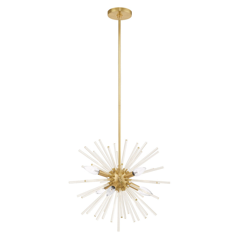 Utopia 6 Light Pendant Chandelier in Satin Brass