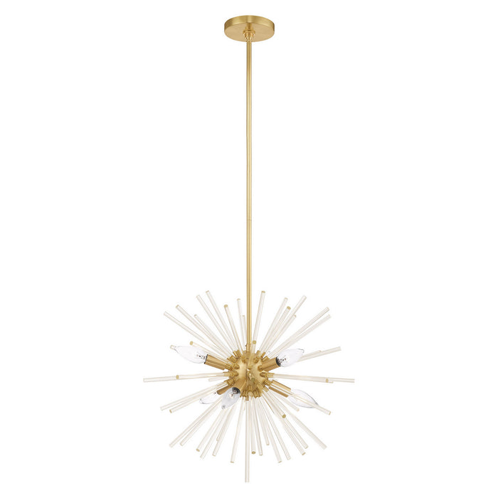 Utopia 6 Light Pendant Chandelier in Satin Brass