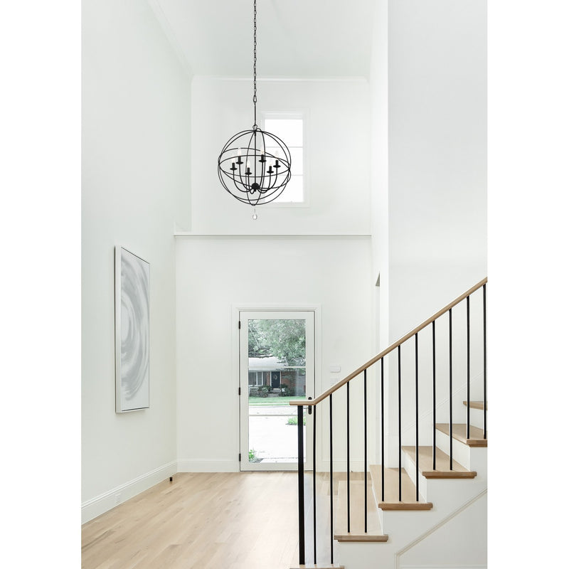 Solaris 6 Light 28.5" Chandelier in Black in a room setting