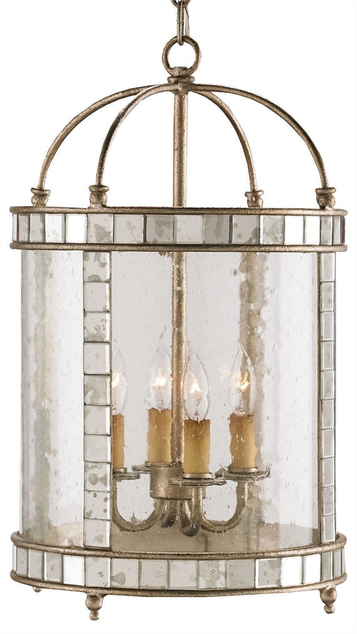 Corsica 4-Light Lantern in Harlow Silver Leaf/Antique Mirror/Clear