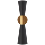 Clarkson Medium Narrow Black Shade 2-Light Wall Sconce in Hand-Rubbed Antique Brass