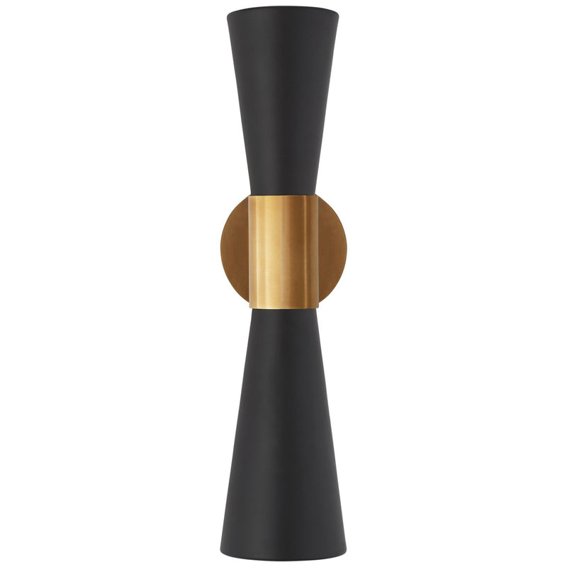 Clarkson Medium Narrow Black Shade 2-Light Wall Sconce in Hand-Rubbed Antique Brass