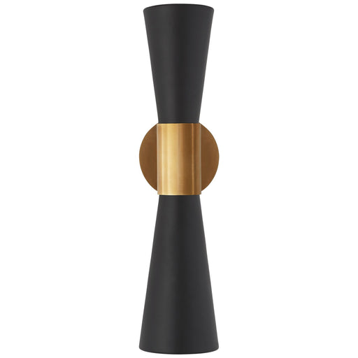 Clarkson Medium Narrow Black Shade 2-Light Wall Sconce in Hand-Rubbed Antique Brass