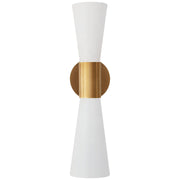 Clarkson Medium Narrow White Shade 2-Light Wall Sconce in Hand-Rubbed Antique Brass