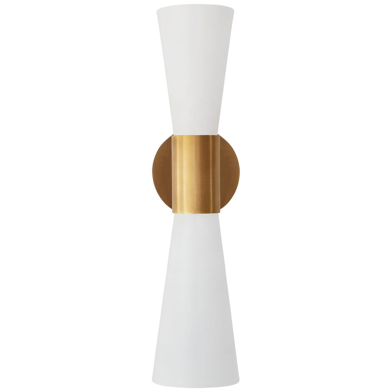 Clarkson Medium Narrow White Shade 2-Light Wall Sconce in Hand-Rubbed Antique Brass