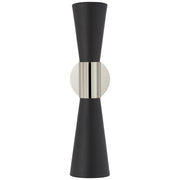 Clarkson Medium Narrow Black Shade 2-Light Wall Sconce in Polished Nickel