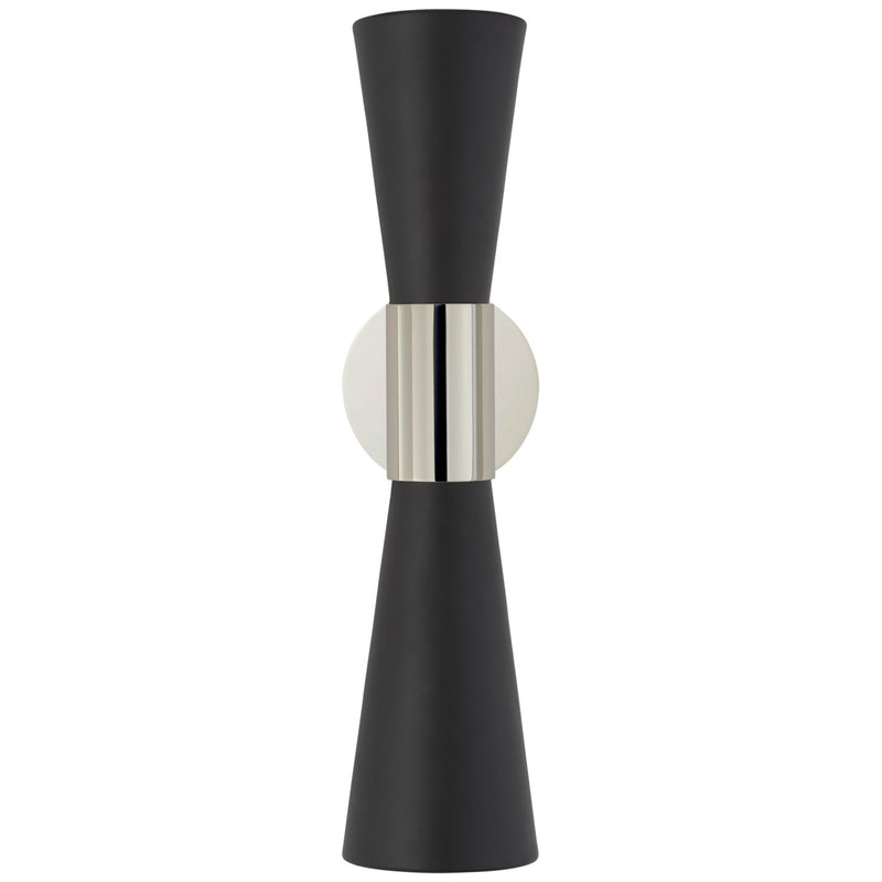 Clarkson Medium Narrow Black Shade 2-Light Wall Sconce in Polished Nickel