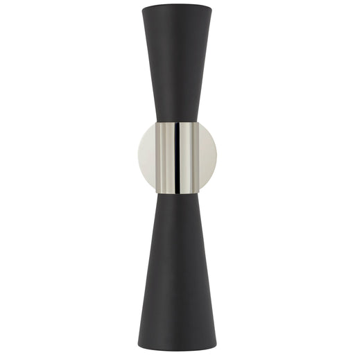 Clarkson Medium Narrow Black Shade 2-Light Wall Sconce in Polished Nickel