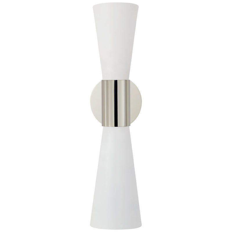 Clarkson Medium Narrow White Shade 2-Light Wall Sconce in Polished Nickel