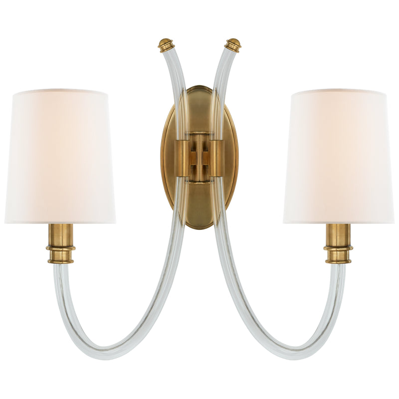 Clarice Two Light Wall Sconce in Crystal with Antique Brass