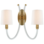 Clarice Double 2-Light Wall Sconce in Clear Acrylic with Antique Brass