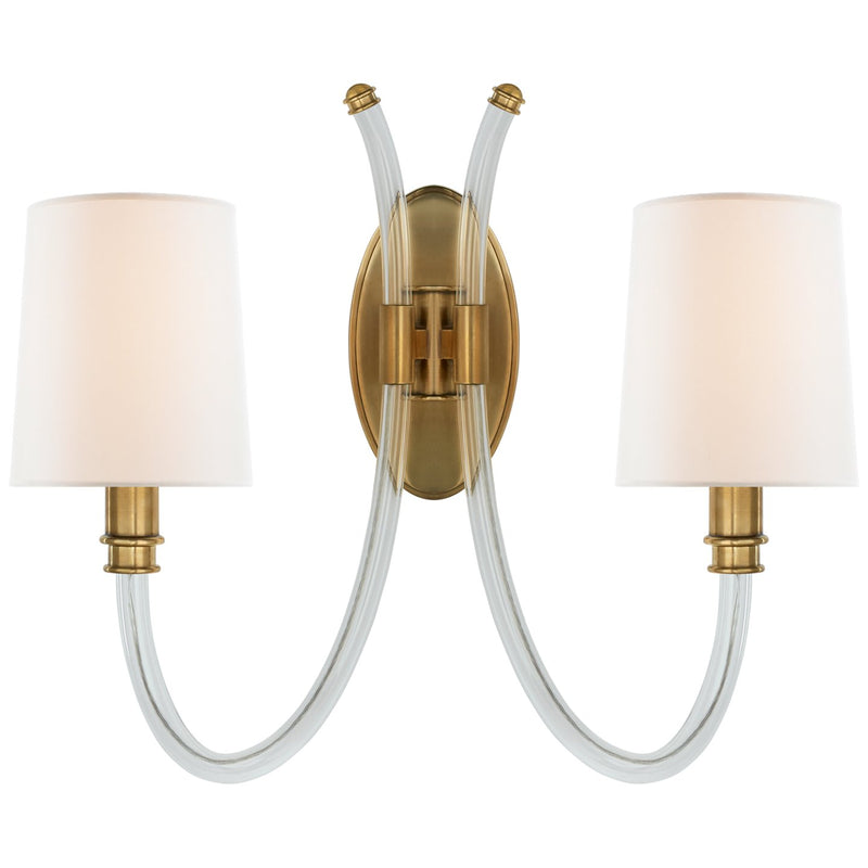 Clarice Double 2-Light Wall Sconce in Clear Acrylic with Antique Brass