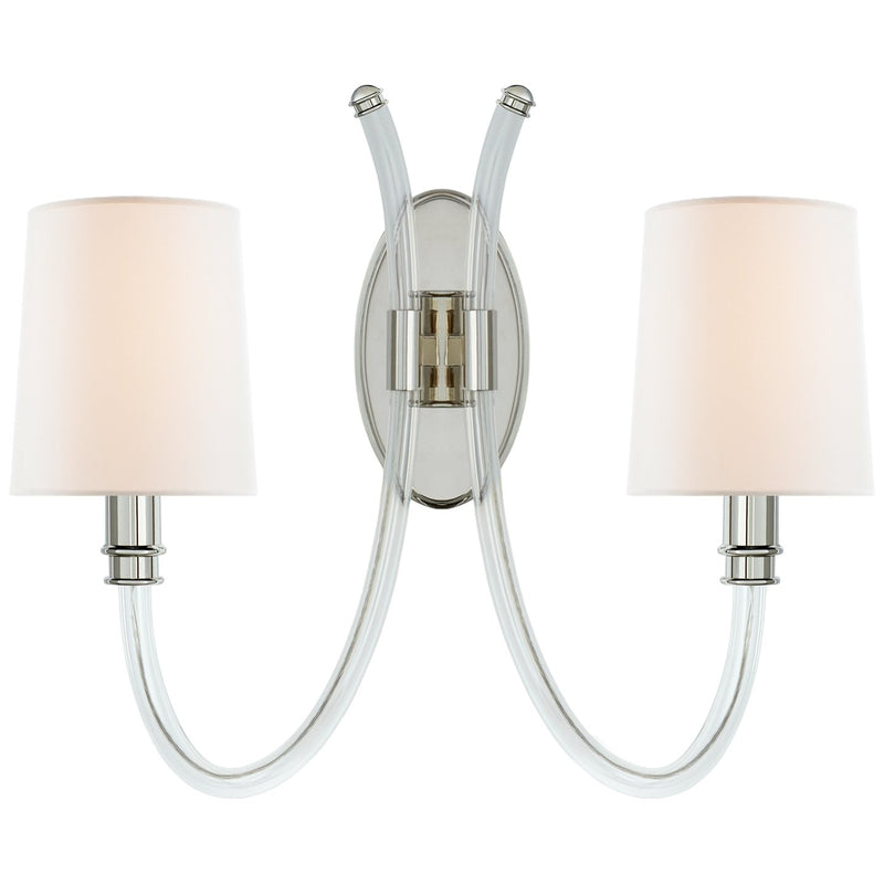 Clarice Double 2-Light Wall Sconce in Clear Acrylic with Polished Nickel