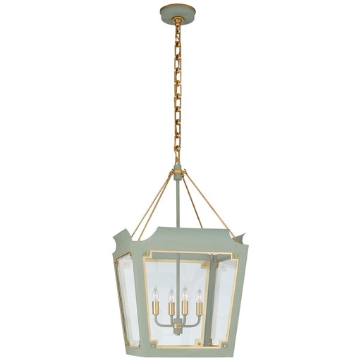 Caddo Medium 4-Light Lantern Pendant in Celadon with Gild