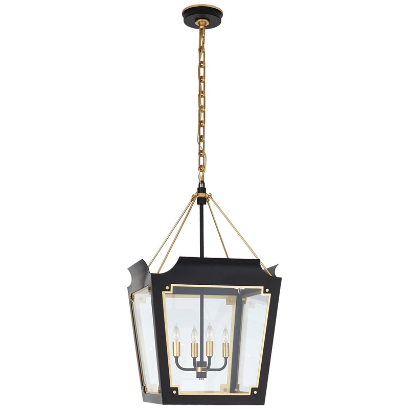 Caddo Medium 4-Light Lantern Pendant in Matte Black with Gild