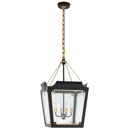 Caddo Medium 4-Light Lantern Pendant in Matte Black with Gild