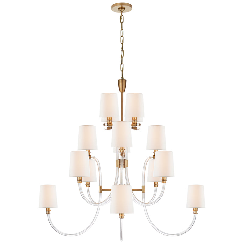 Clarice 16 Light Chandelier in Clear Acrylic with Antique Brass