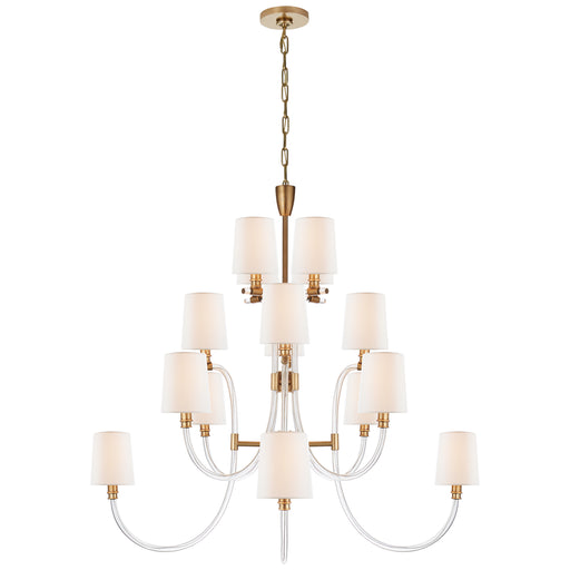 Clarice 16 Light Chandelier in Clear Acrylic with Antique Brass
