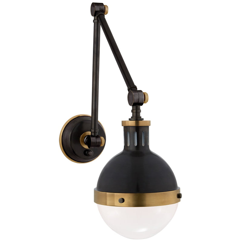 Hicks Library Swing Arm Wall Lamp in Bronze with Antique Brass