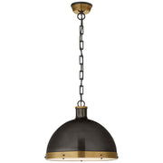 Hicks Extra Large 2-Light Frosted Acrylic Pendant in Bronze with Antique Brass