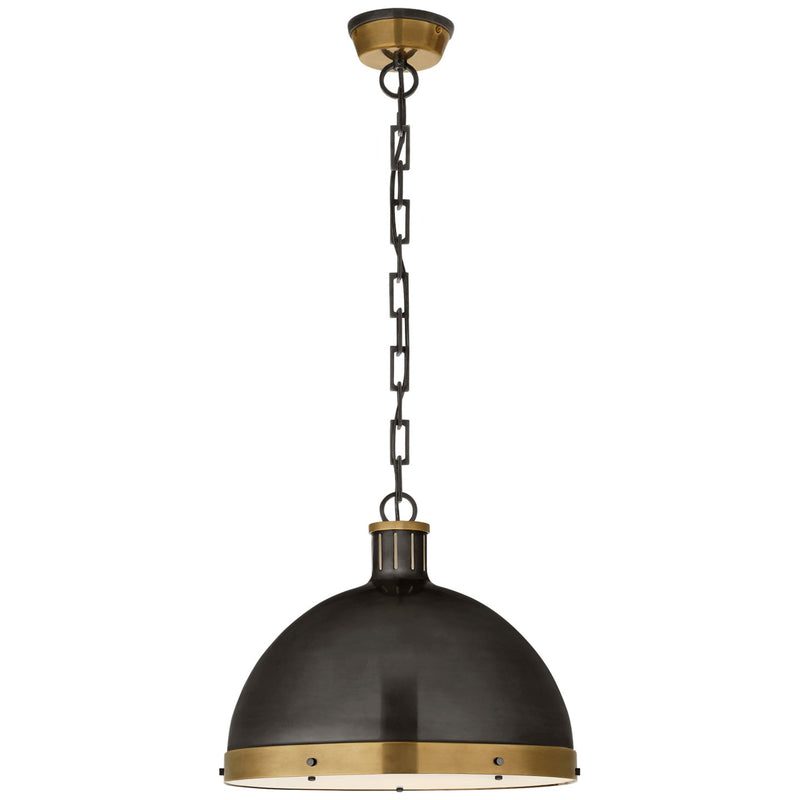 Hicks Extra Large 2-Light Frosted Acrylic Pendant in Bronze with Antique Brass