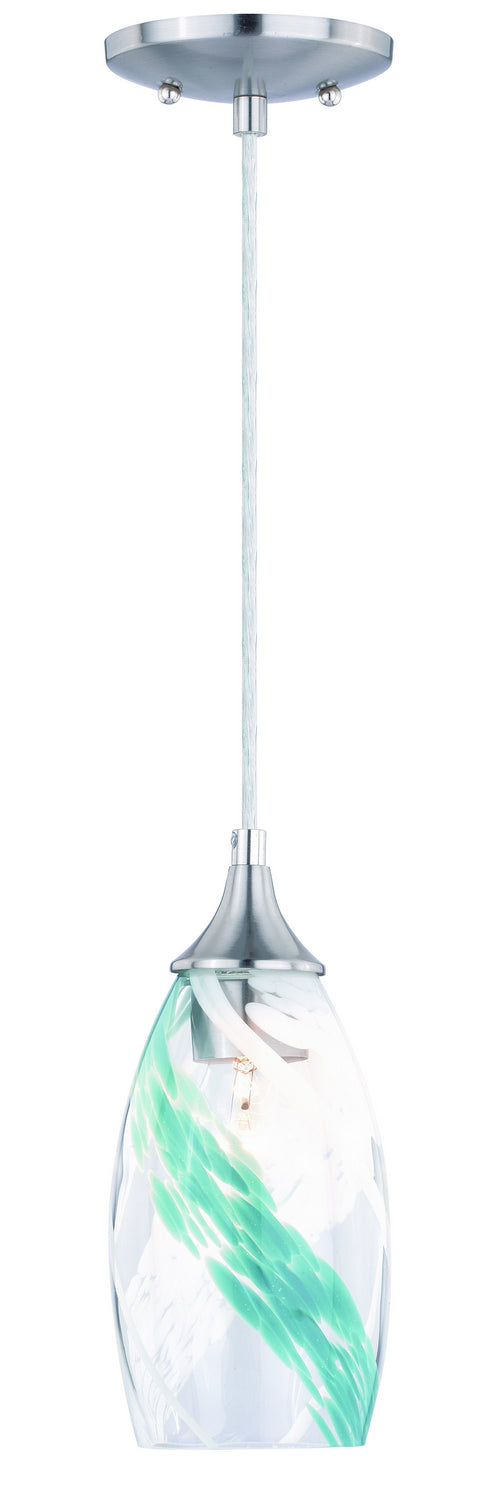 P0278- Milano 5" Mini Pendant Caribbean Swirl Glass in Satin Nickel by Vaxcel