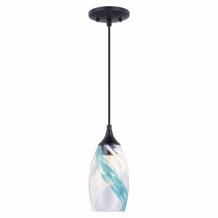 Milano 5" Mini Pendant in Oil Rubbed Bronze with Caribbean Swirl Glass