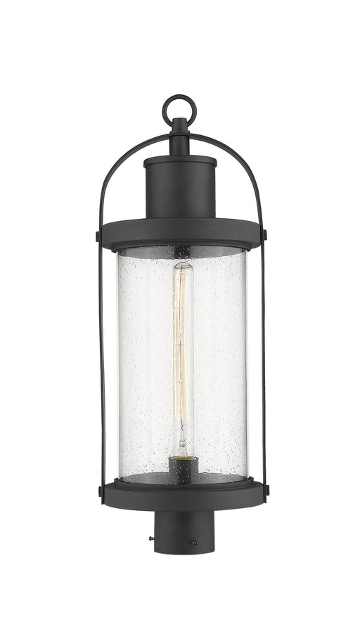 Roundhouse 1 Light Outdoor Post Mount Fixture in Black with Clear Seedy Glass