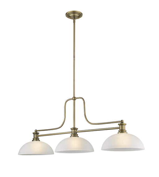 Melange 3 Light Chandelier in Heritage Brass with White Linen Glass