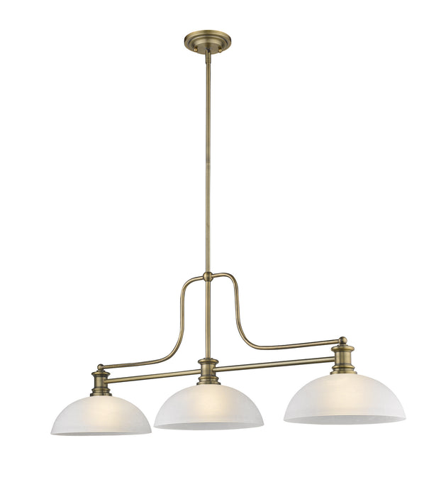 Melange 3 Light Chandelier in Heritage Brass with White Linen Glass