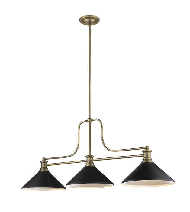 Melange 3 Light Chandelier in Heritage Brass with Matte Black Shade