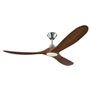 Maverick 60" LED Ceiling Fan in Brushed Steel with Koa Blades