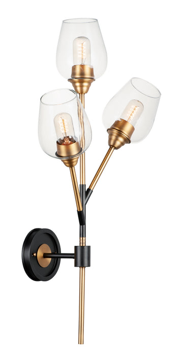 Savvy 3-Light Wall Sconce in Antique Brass & Black - Lamps Expo