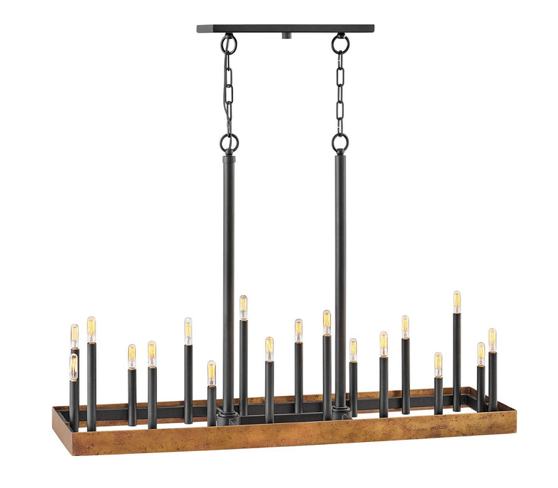 Wells 18-Light Linear Chandelier in Weathered Brass