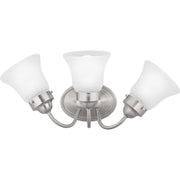 Fluted Glass-Etched Three Light Bath Bracket in Brushed Nickel
