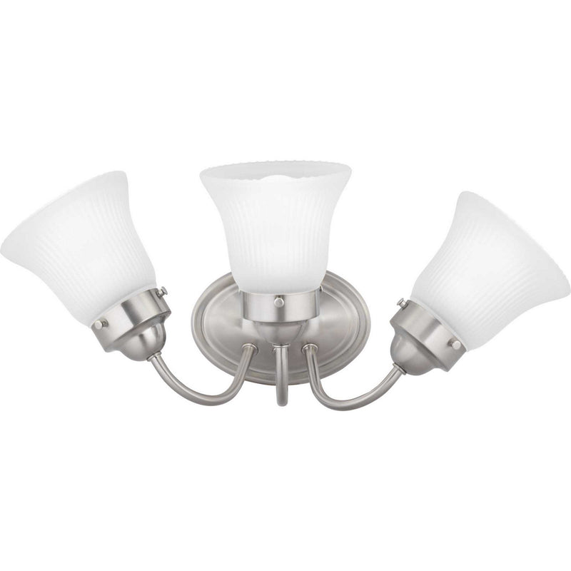 Fluted Glass-Etched Three Light Bath Bracket in Brushed Nickel