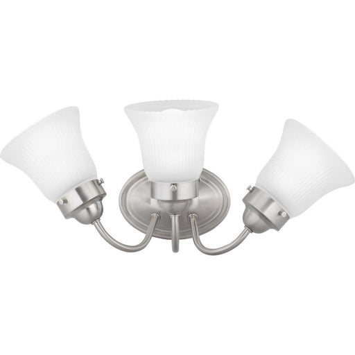 Fluted Glass-Etched Three Light Bath Bracket in Brushed Nickel